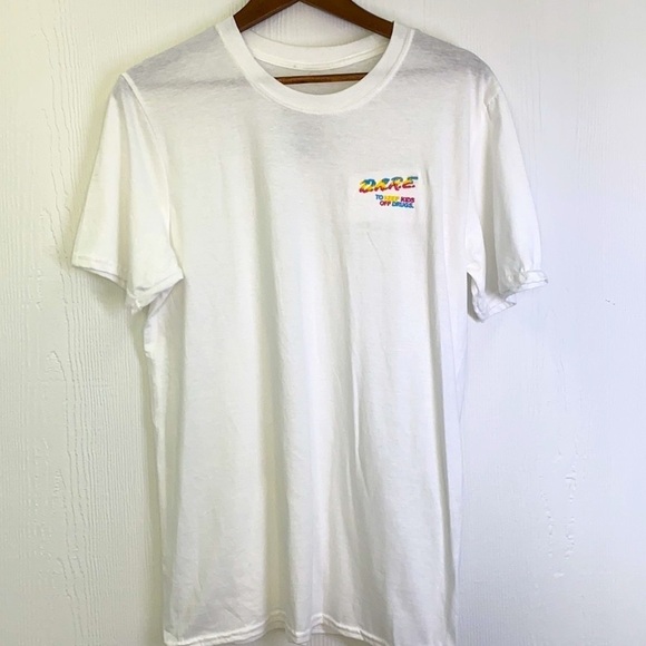 Dare- Y2K White Shirt with Dare To Keep Kids Off Drugs in Pastel Size Medium - Picture 1 of 6